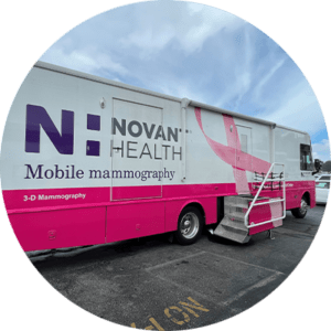 Picture of mobile mammography bus in parking lot